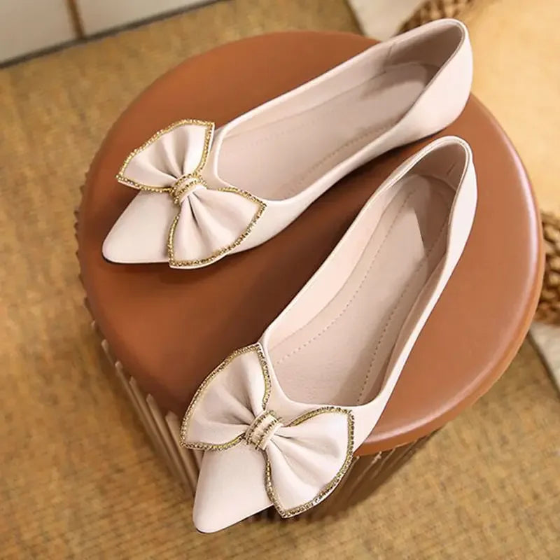 Zapatos planos con punta puntiaguda y lazo para mujer, calzado de oficina con tacón en promoción, estilo coreano, Popular, para vacaciones, Social, calzado para mujer joven