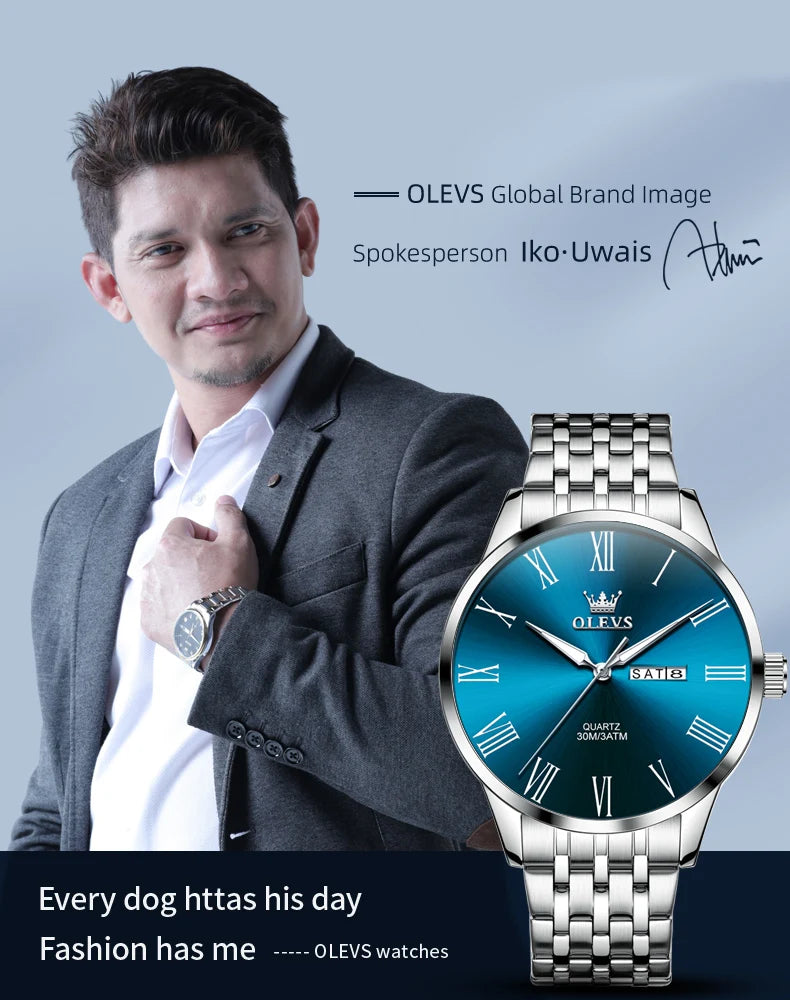 OLEVS, reloj minimalista de negocios de acero inoxidable para hombre, manecillas luminosas de lujo, calendario a escala romana, relojes de cuarzo resistentes al agua para hombre