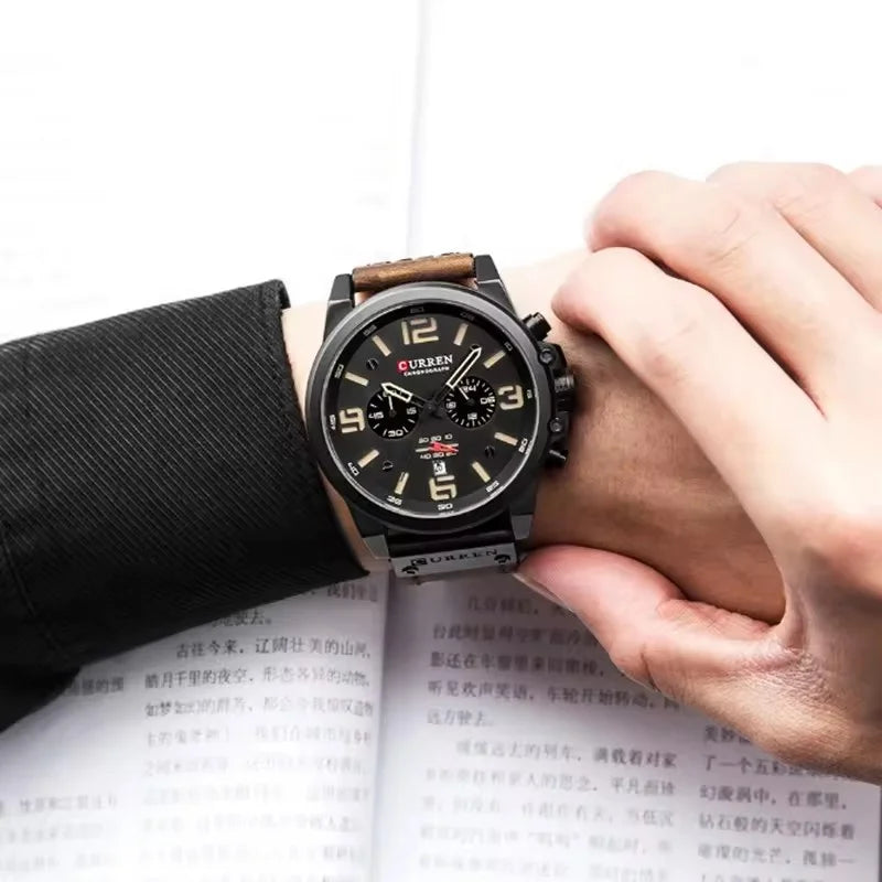 Reloj de pulsera Curren 8314 de cuarzo con calendario militar deportivo con cronógrafo informal para hombre, reloj masculino resistente al agua de cuero de negocios