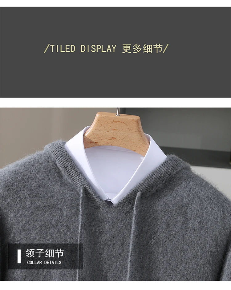 Jersey nuevo para hombre, suéter de cachemira de visón 100%, suéter informal de punto de negocios para otoño e invierno, suéter con capucha y cuello redondo para hombre, mangas completas