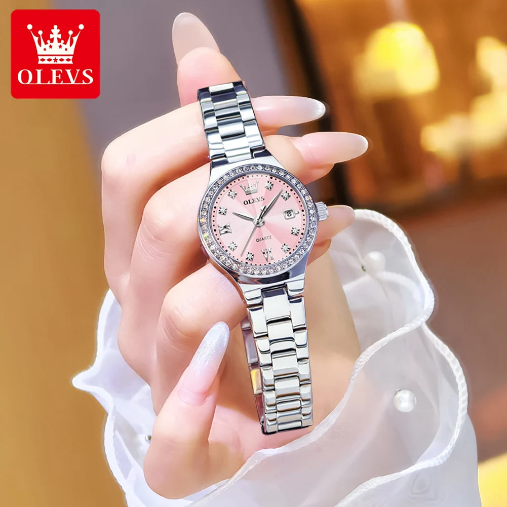OLEVS Brand Original Quartz Watch Women Watch Fashion Waterproof Luminous Stainless Steel Diamond Date Women's Watch Reloj