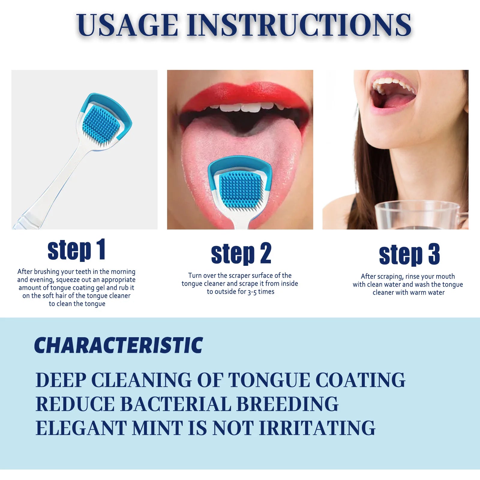 Gel Limpiador de Lengua EELHOE con Cepillo – Menta y Pera, Higiene Bucal Profunda