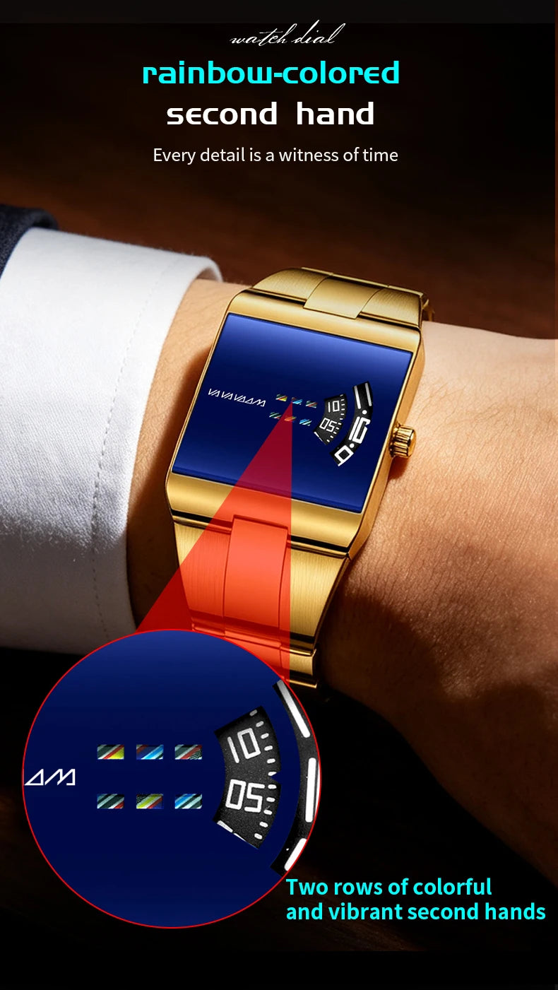 Reloj de cuarzo cuadrado clásico VA VA VOOM con esfera dorada creativa, diseño de moda para hombre, reloj de acero de superficie de gran venta para hombre.