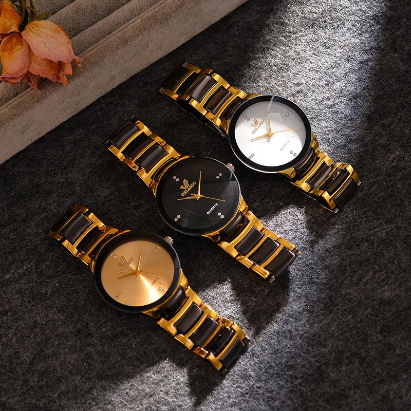 ORLANDO, relojes de lujo para hombre, recién llegado, reloj de pulsera de acero de cuarzo dorado y negro, reloj exquisito Masculino, reloj de moda