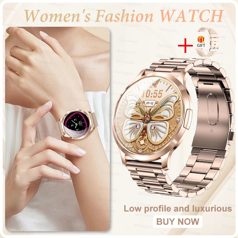 Nuevo reloj inteligente para mujer 1,32 "AMOLED pantalla completamente táctil Bluetooth llamada presión arterial IP68 impermeable NFC 7,3mm pulsera ultrafina