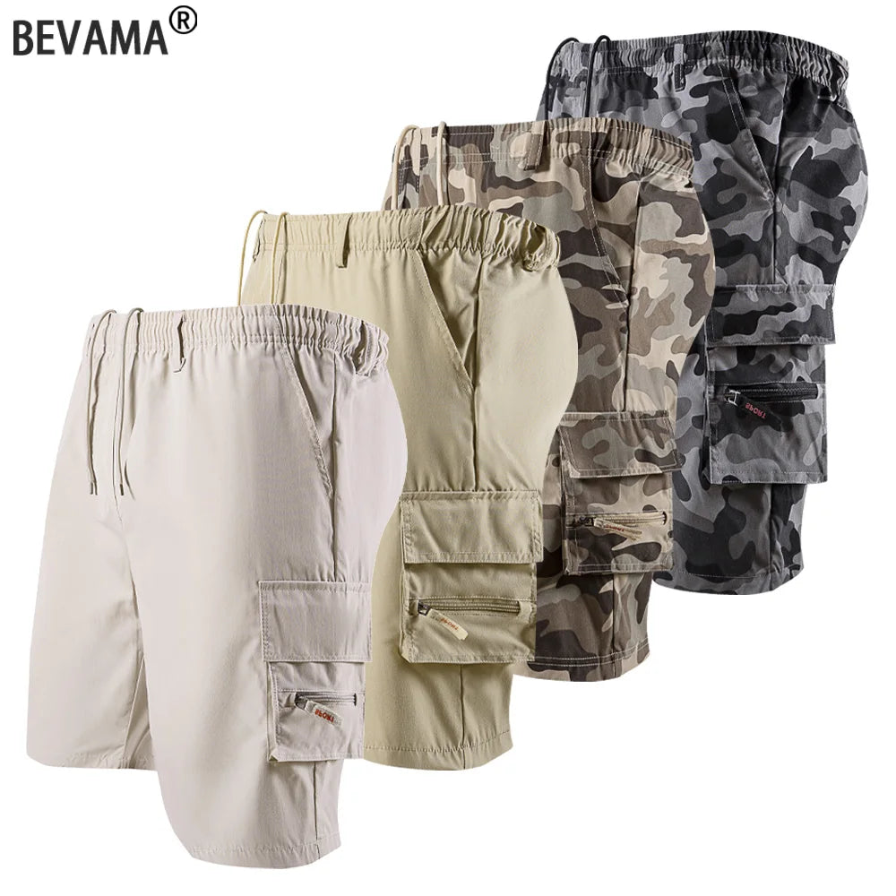 Pantalones cortos Cargo de verano para hombre, pantalones cortos informales holgados de Color sólido, pantalones cortos militares con bolsillo a la moda, pantalones deportivos para correr de camuflaje para hombre