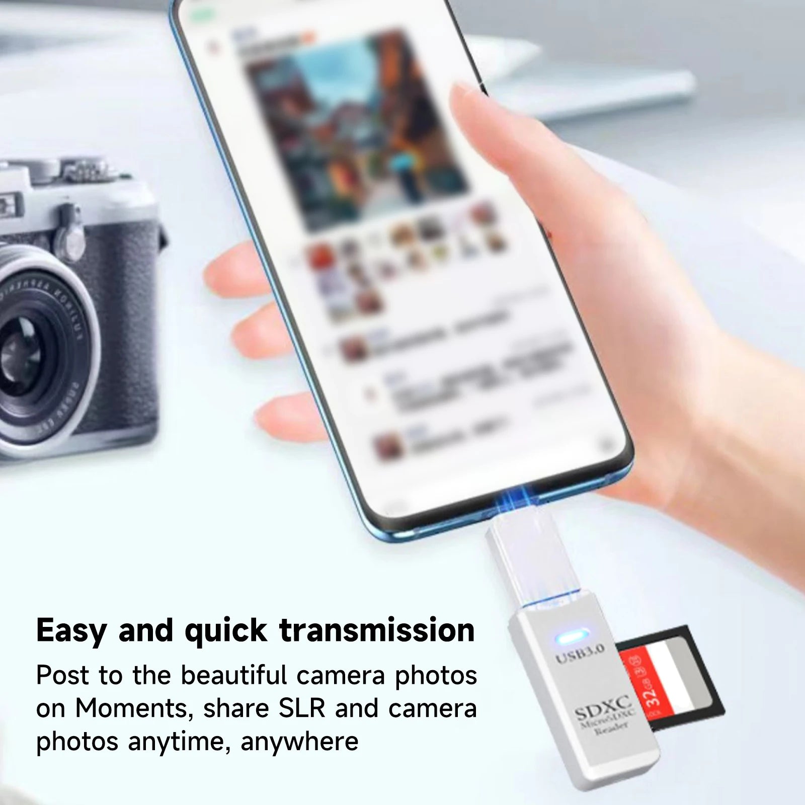 4-in-1 USB 3.0 Card Reader – High Speed TF/SD/Micro SD Adapter for PC & Laptop