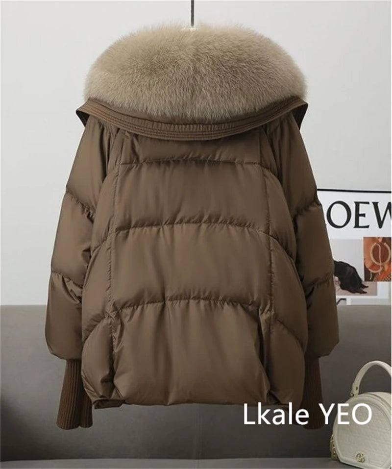 Parka de invierno para mujer, abrigo informal versión coreana, prendas de vestir exteriores para mujer, temperamento grueso, cuello de piel grande, Chaqueta de algodón para mujer 2025