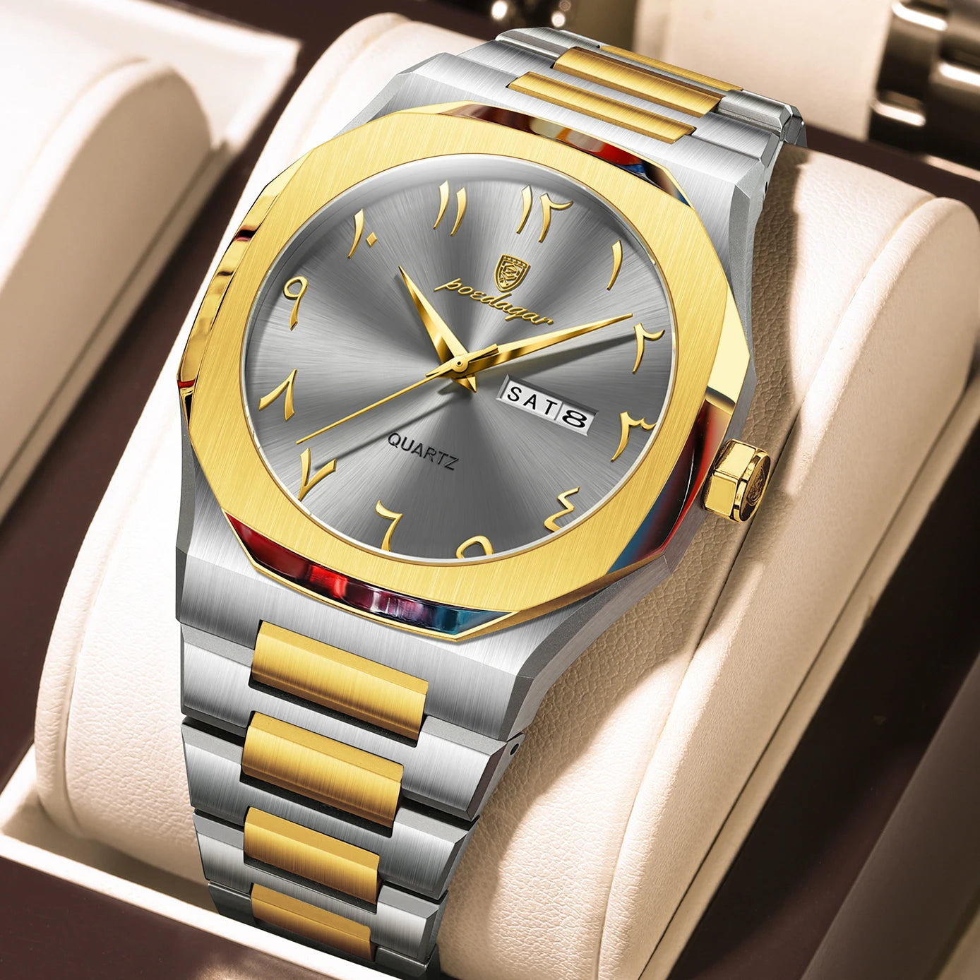 Reloj militar POEDAGAR para hombre, resistente al agua, calendario semanal de lujo, reloj de pulsera para hombre, relojes de cuarzo de acero inoxidable a la moda para hombre
