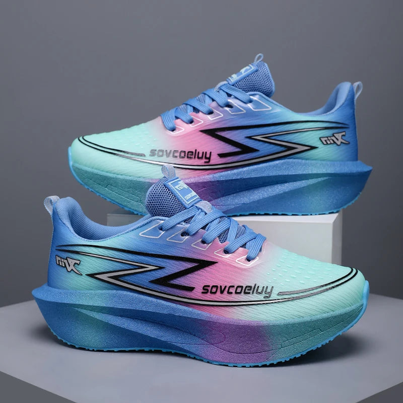 Zapatillas de Running con Placa de Carbono Degradado para Mujer, Estilo Pareja, Ligeras, Transpirables, con Amortiguación, Versátiles y Modernas
