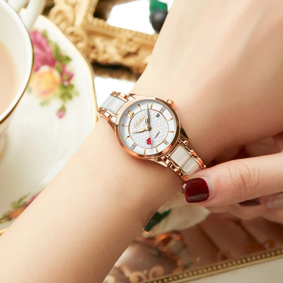 Reloj de mujer de moda con puntero de corazón redondo de acero inoxidable reloj de cuarzo resistente al agua regalo