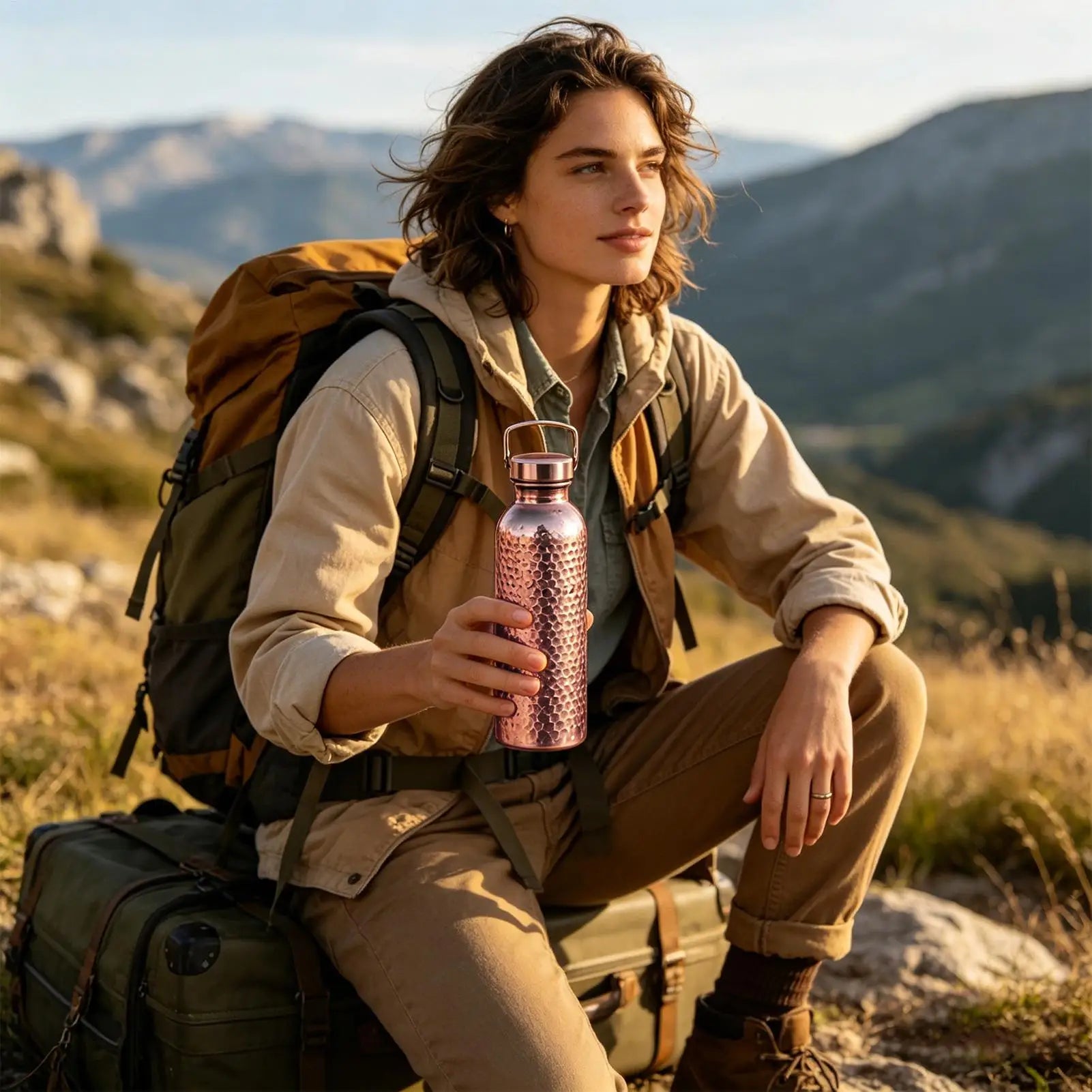 Botella de cobre de 800ml, botella de agua de cobre aislada a prueba de fugas, taza portátil a prueba de fugas para gimnasio, Camping, viajes, hidratación, trabajo
