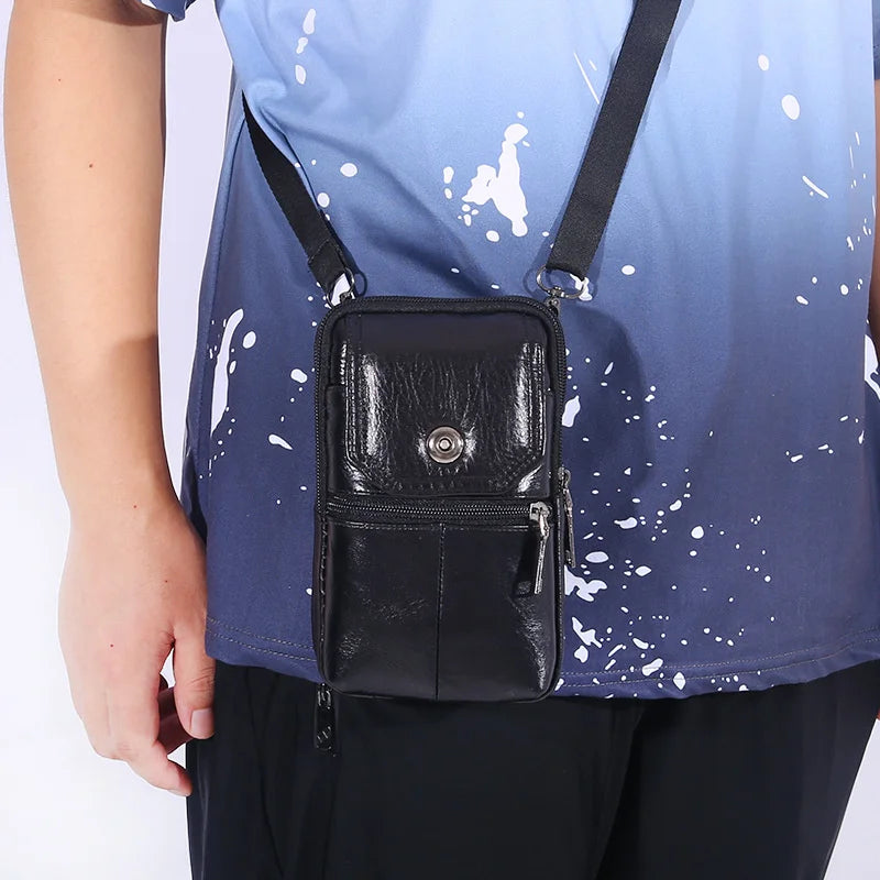 Bolso cruzado de cuero Vintage ligero para hombre, bolsa de mensajero pequeña para almacenamiento de teléfono y pasaporte, 1 ud.