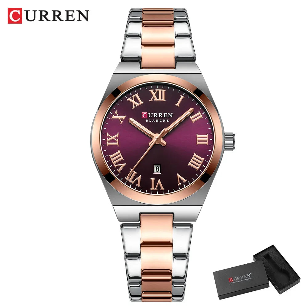 Reloj CURREN para mujer, relojes para mujer, relojes para mujer, vestido de moda resistente al agua, pulsera de acero inoxidable, relojes analógicos con fecha