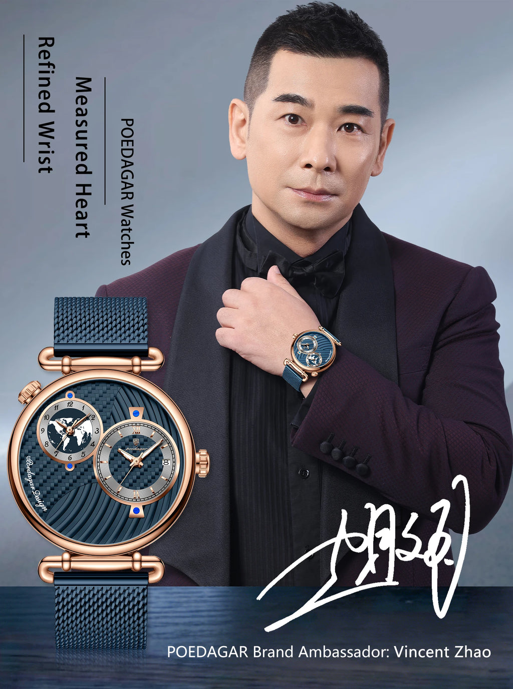 Reloj de hombre POEDAGAR de moda con doble zona horaria, resistente al agua, con fecha, deportivo, de malla de acero inoxidable, de cuarzo + caja.