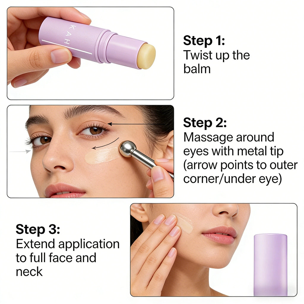 KAHI Bálsamo en Barra para Ojos con Acetil Hexapéptido 8, Reducción de Ojeras y Arrugas, Cuidado Anti-Hinchazón, Masajeador con Cabeza Metálica, Cuidado Facial Coreano
