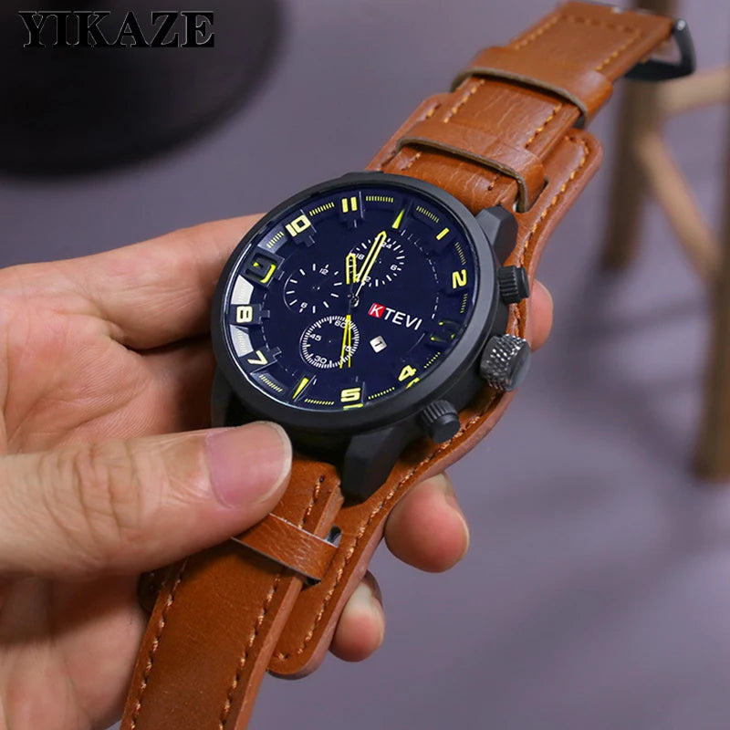Reloj de Cuarzo para Hombre con Esfera Árabe, Correa de Cuero Informal, Relojes Deportivos con Calendario para Hombre