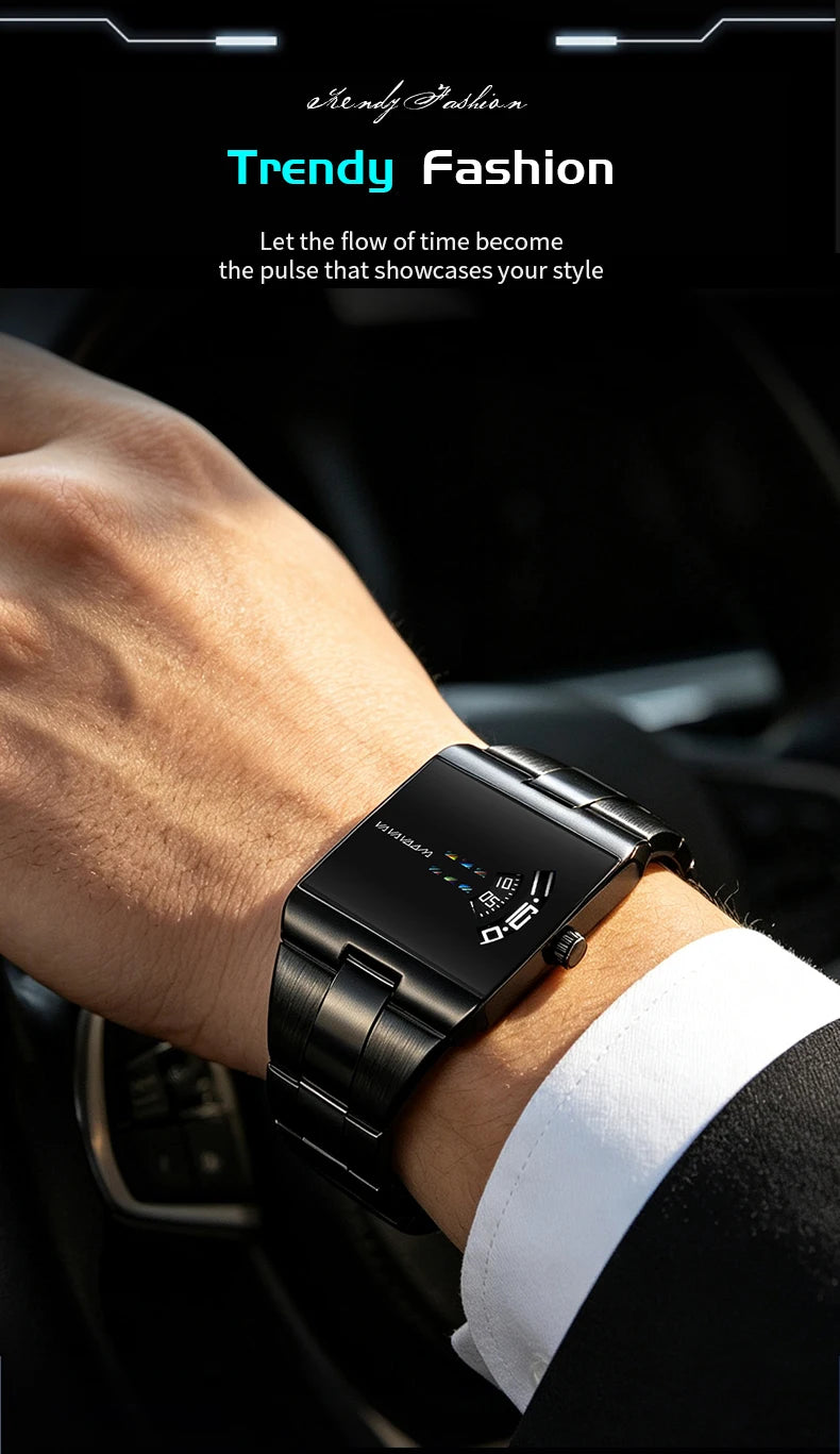 Reloj de cuarzo cuadrado clásico VA VA VOOM con esfera dorada creativa, diseño de moda para hombre, reloj de acero de superficie de gran venta para hombre.
