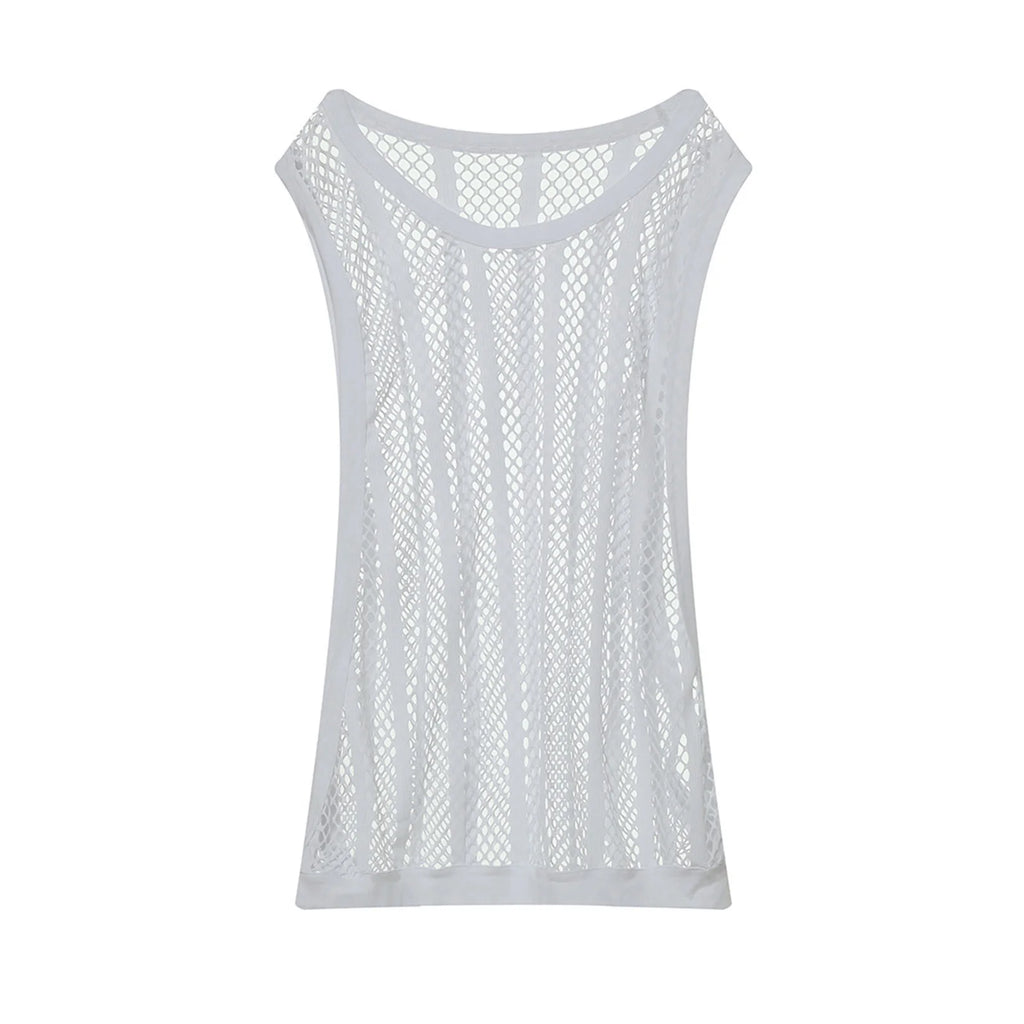 Camisetas sin mangas para hombre, camiseta interior sin mangas, chaleco hueco transparente de malla Sexy, camiseta de rejilla, camiseta musculosa
