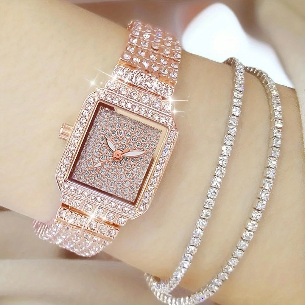3 unids/set reloj de mujer de lujo reloj de mujer relojes de diamantes de imitación de cristal reloj de pulsera con correa de acero inoxidable de cuarzo reloj de pulsera con esfera cuadrada