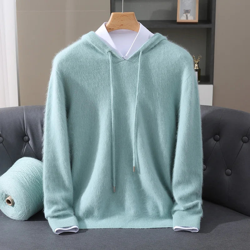 Jersey nuevo para hombre, suéter de cachemira de visón 100%, suéter informal de punto de negocios para otoño e invierno, suéter con capucha y cuello redondo para hombre, mangas completas