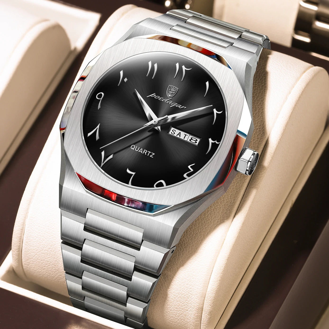 Reloj militar POEDAGAR para hombre, resistente al agua, calendario semanal de lujo, reloj de pulsera para hombre, relojes de cuarzo de acero inoxidable a la moda para hombre