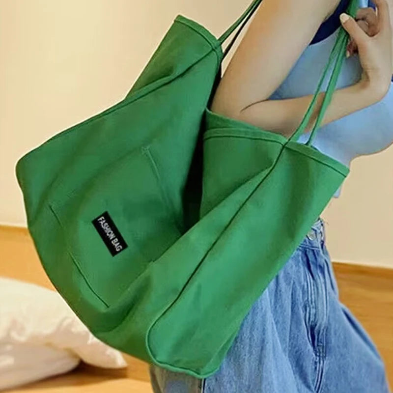 Bolsos de mano de lona de estilo coreano para mujer, bolso de gran capacidad, bolso de hombro informal, bolso de compras, bolso para niña