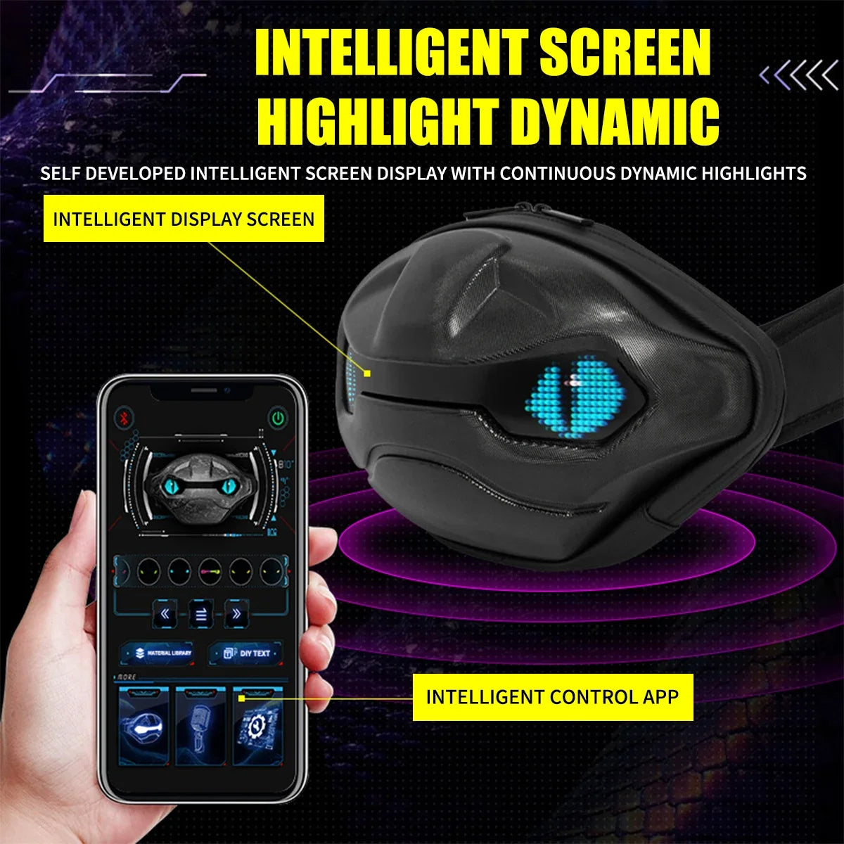 Bolso de Ciclismo Estilo Gargoyle Gris con Pantalla LED, Control por Aplicación, Resistente al Agua, Pantalla Dinámica, para Viajes
