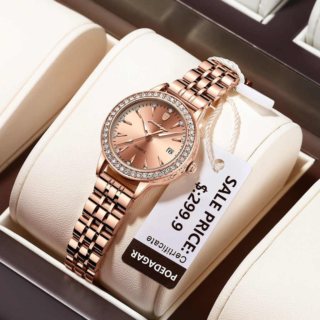 POEDAGAR, reloj informal de lujo para mujer, reloj resistente al agua con fecha para mujer, relojes de cuarzo elegantes con diamantes para mujer, reloj sencillo para mujer