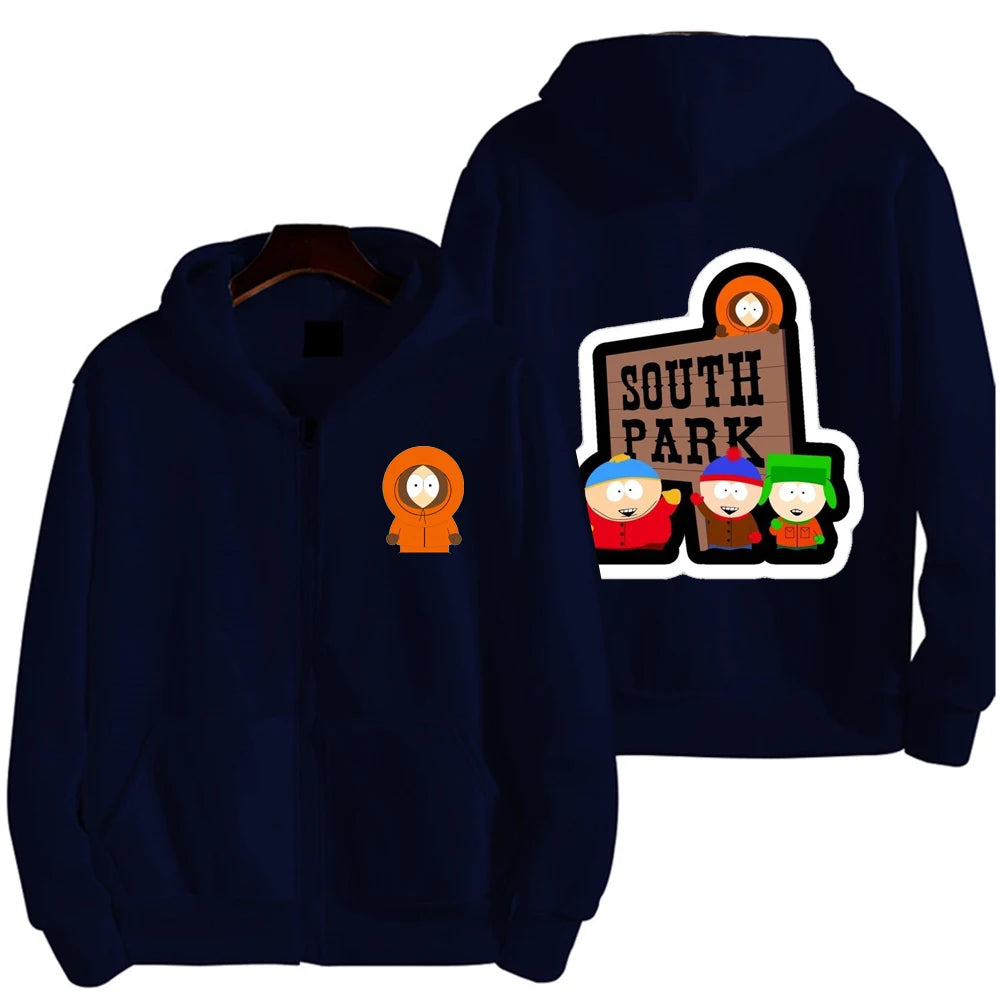 2025 nueva moda South Park dibujos animados Anime hombres Sudadera con capucha Otoño/Invierno mujeres cremallera sudadera pareja abrigo