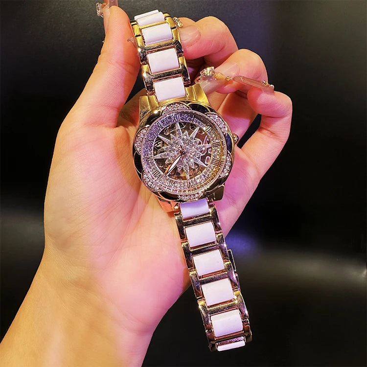Reloj de Mujer Elegante 2026, Relojes de Pulsera con Esfera Circular Esqueletizada, Reloj de Cuarzo con Diamantes para Mujer, Relojes de Lujo de Moda para Novia