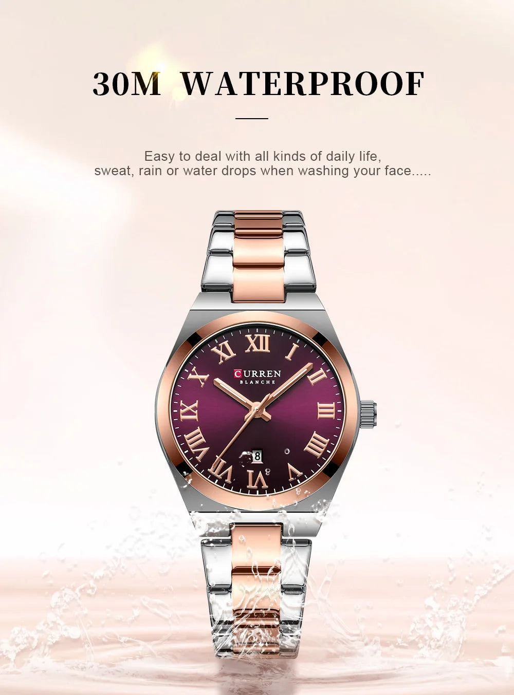 Relojes CURREN de lujo para mujer, relojes de pulsera de cuarzo de acero inoxidable informales a la moda para mujer, regalo para novia resistente al agua
