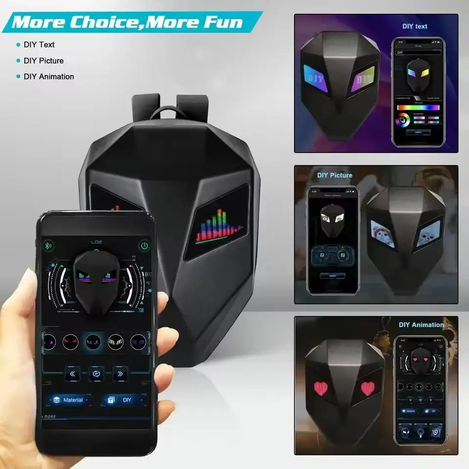 Mochila Para motocicleta Para hombre y mujer, aplicación de ojos Led, Control por Bluetooth, Editor DIY, portátil de 14 pulgadas, Mochilas Para Motocicletas, mochila F1