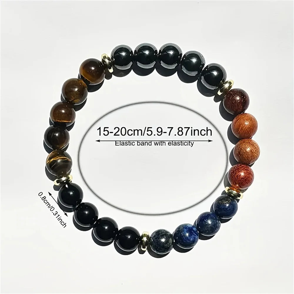 Nueva pulsera para atraer riqueza y prosperidad con piedra de ojo de tigre y lapislázuli, cuentas de madera Natural, pulsera hecha a mano para hombres y mujeres