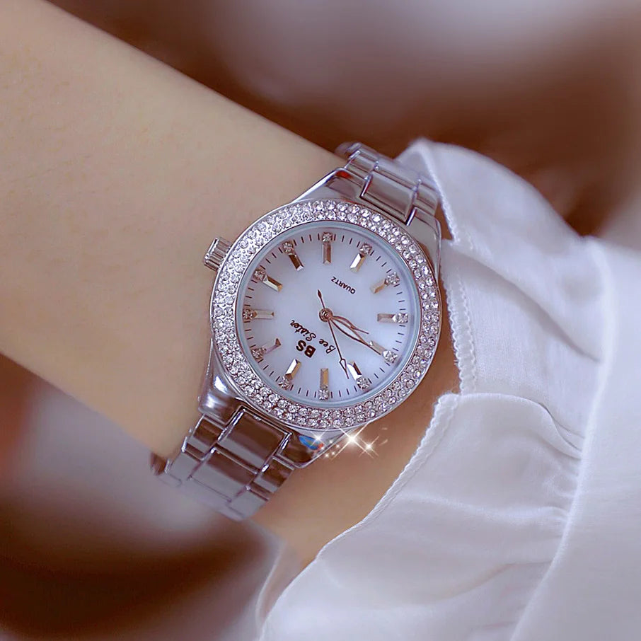 Reloj BS para mujer Beimu Face clásico ligero marca de lujo temperamento pulsera de Metal resistente al agua relojes de cuarzo de moda para mujer