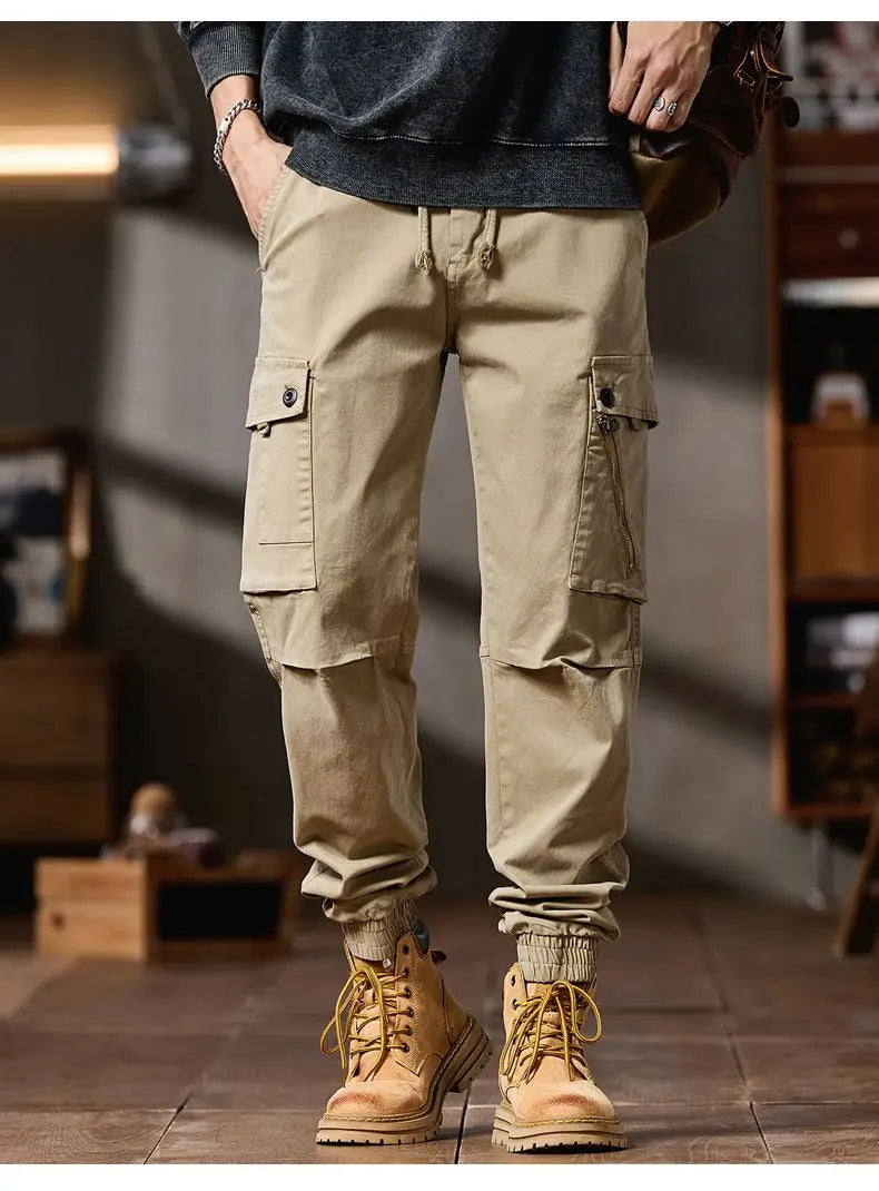 Pantalones Cargo avanzados para hombre, pantalones informales de marca a la moda para motocicleta, pantalones rectos ajustados elásticos multibolsectos para Otoño e Invierno para hombre