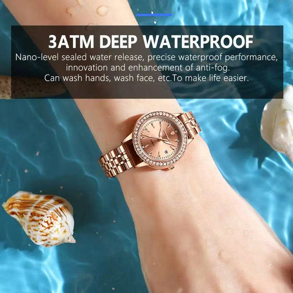 POEDAGAR, reloj informal de lujo para mujer, reloj resistente al agua con fecha para mujer, relojes de cuarzo elegantes con diamantes para mujer, reloj sencillo para mujer