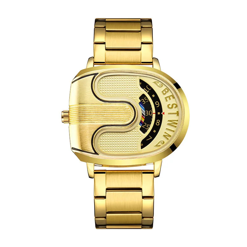 Relojes dorados de lujo para hombre, diseño único, banda de acero inoxidable, Dropship dorado, reloj masculino de alta calidad