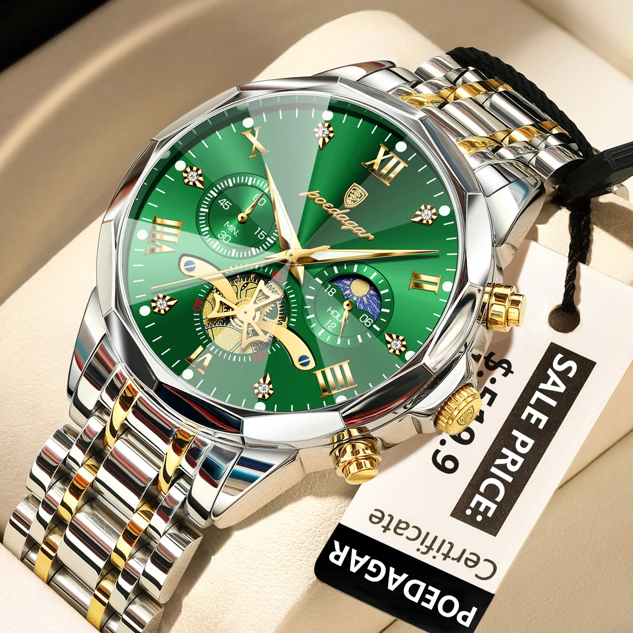 Reloj POEDAGAR de lujo para hombre, Reloj de pulsera Original resistente al agua con cronógrafo luminoso para hombre, relojes de cuarzo de acero inoxidable para hombre