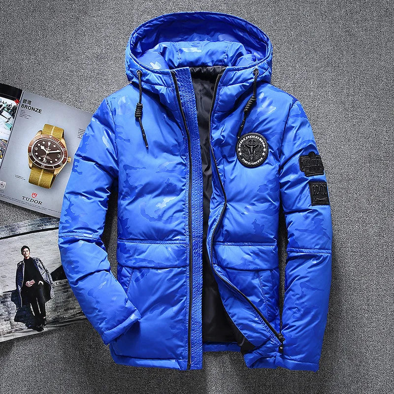 Parkas de invierno de alta calidad para hombre, cortavientos, Parkas de plumón de pato blanco, chaquetas cálidas gruesas con capucha de camuflaje para nieve, abrigo