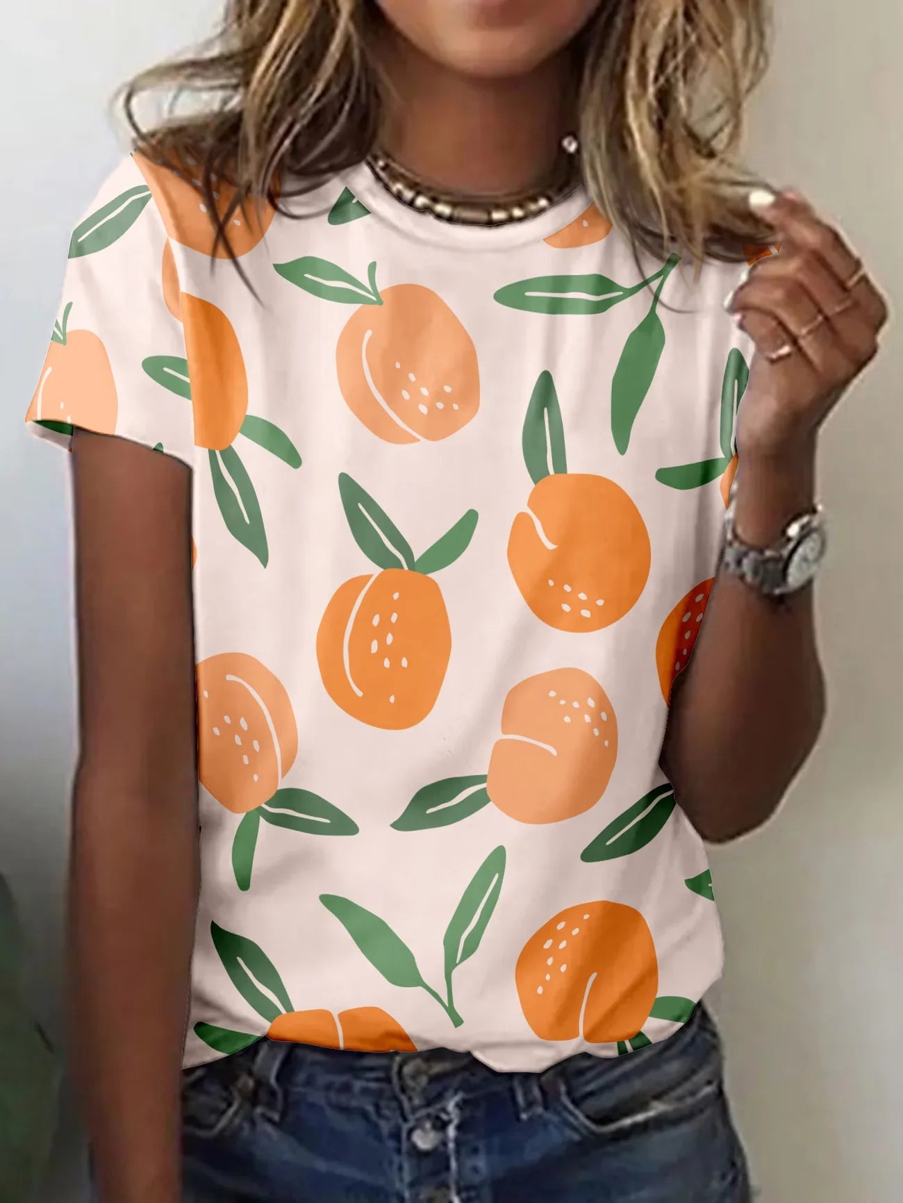 Maintain your effortlessly cute look in this soft daisy print tee. Light blue base with white daisies, round neck, short sleeve, breathable, c