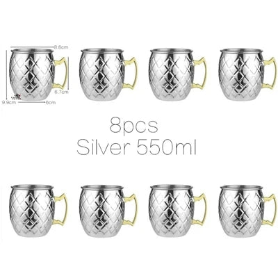 Juego de 8 Tazas de Cobre Martillado para Moscow Mule - Tazas de Acero Inoxidable para Servir Cerveza, Vino, Café y Cócteles