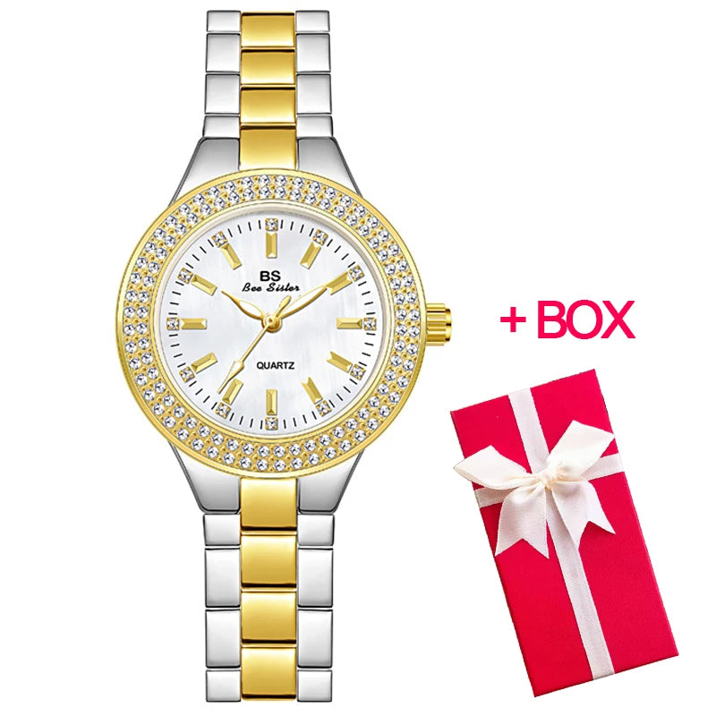 2025 relojes de pulsera dorados para mujer, reloj de vestir, relojes de diamantes de cristal para mujer, reloj plateado de acero inoxidable, reloj para mujer 2024
