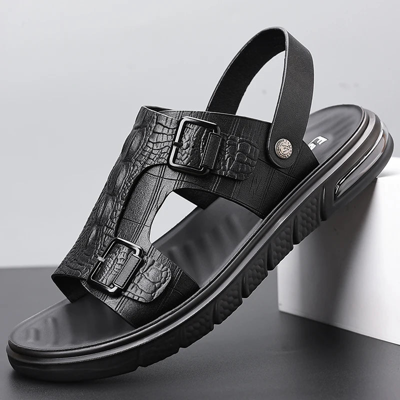 Sandalias para hombre al aire libre, zapatillas de verano al aire libre, zapatos de alta calidad, sandalias de cuero de verano 2025 para hombre, zapatos para caminar para hombre nuevo