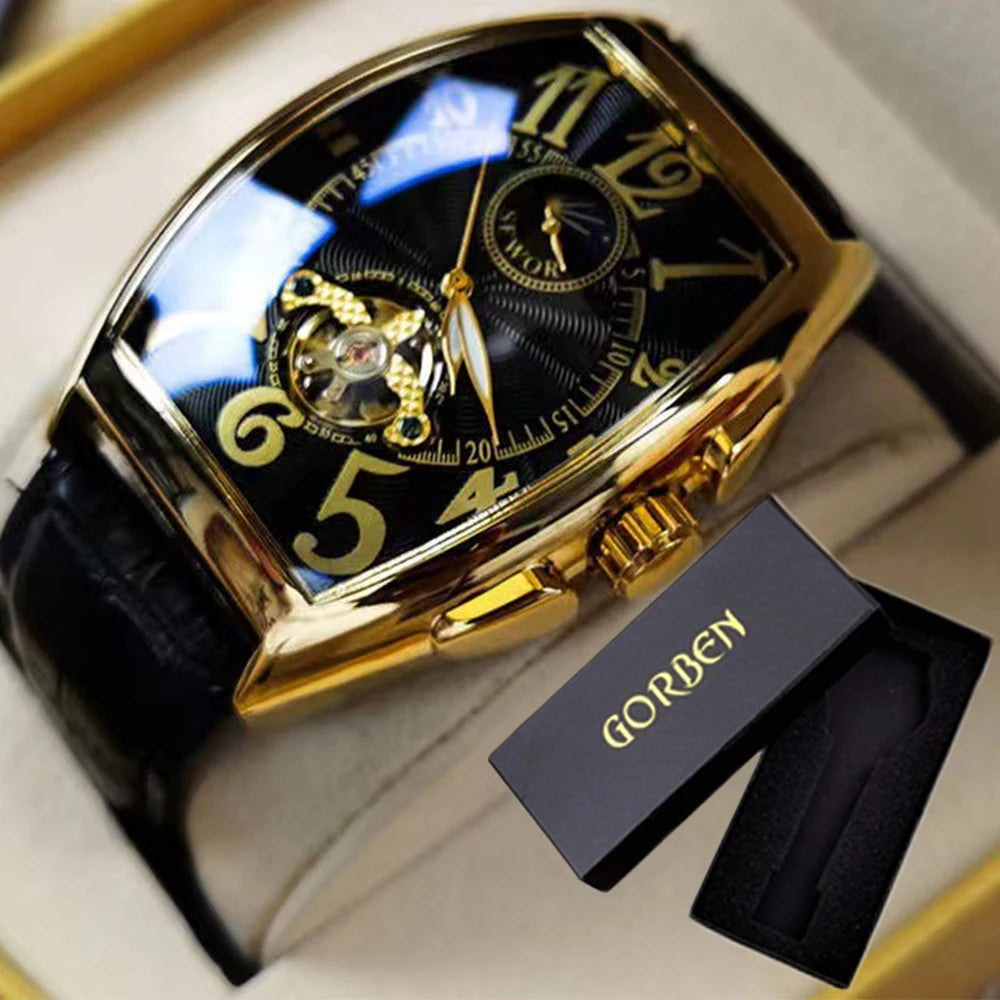Relojes mecánicos automáticos para hombre, reloj de pulsera con esqueleto de Tourbillon, luminoso, de lujo