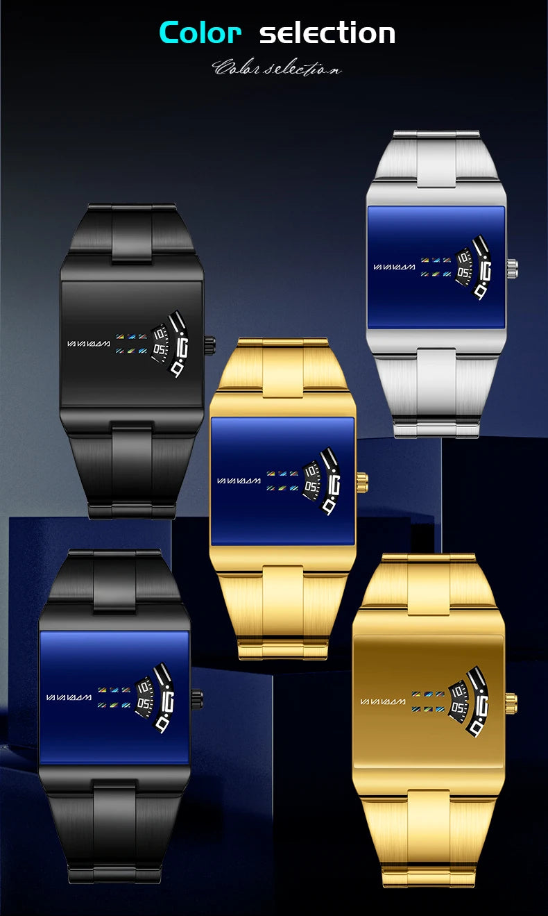 Reloj de cuarzo cuadrado clásico VA VA VOOM con esfera dorada creativa, diseño de moda para hombre, reloj de acero de superficie de gran venta para hombre.