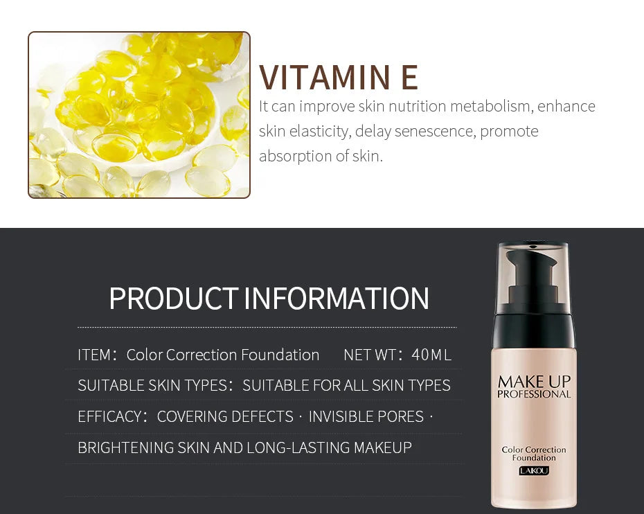 LAIKOU Base de maquillaje Base líquida facial crema BB corrector hidratante control de aceite blanqueamiento maquillaje Maquiagem resistente al agua 40g