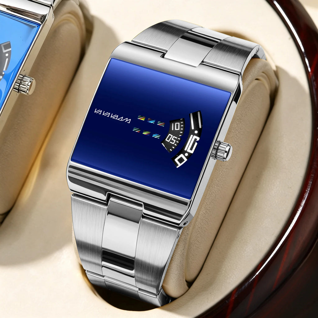 Reloj de cuarzo cuadrado clásico VA VA VOOM con esfera dorada creativa, diseño de moda para hombre, reloj de acero de superficie de gran venta para hombre.