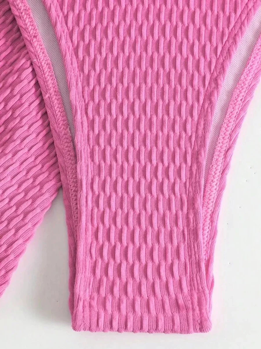 Con falda, Bikini arrugado con copa de sujetador, traje de baño femenino, traje de baño para mujer, conjunto de Bikini de tres piezas, traje de baño Push Up, ropa de playa para nadar