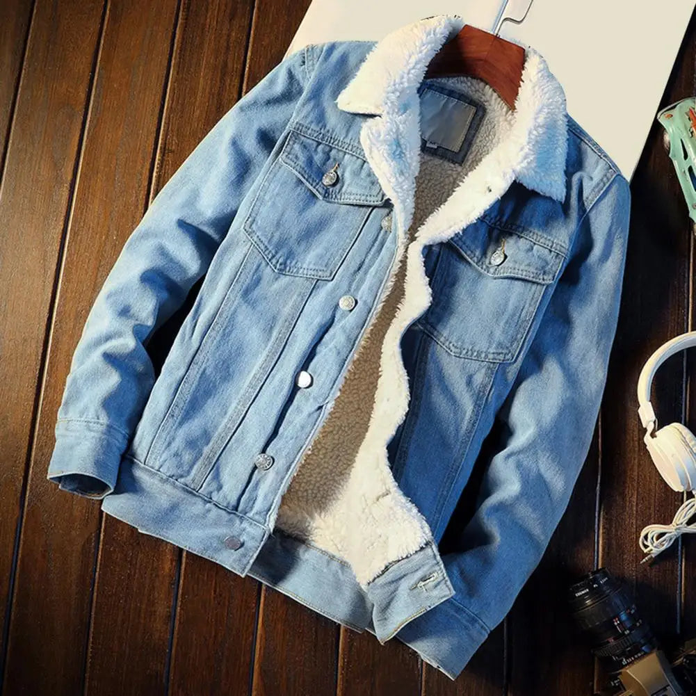 Chaqueta de mezclilla gruesa para hombre, abrigo de terciopelo, Parkas de piel, forro polar interior, invierno y otoño